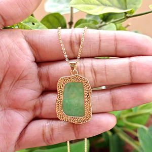 Hypoallergenic jewelry green jade with red cz accent double stone pendant <b>necklace</b> 18k gold plated brass chain women <b>necklace</b> - Product Image 6