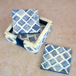 Posavasos Cuadrado de Lujo con Incrustaciones de Hueso, Estilo Bohemio, Hecho a Mano, Ecológico, con Patrón Intrincado, Diseño Personalizado Premium - Product Image 3