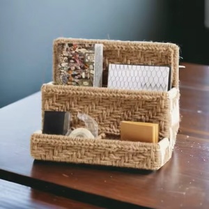Rattan <b>Storage</b> <b>Tray</b> Double Tier Rectangular Minimalist Design Multifunction Portable Sustainable Desk Organizer Neatening - Product Image 4