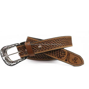 Finest Quality Hand Tooling Basket Carving Tan Genuine Western Leather Tooling <b>Belt</b> Cowboy in All Custom Sizes and Colors - Product Image 5