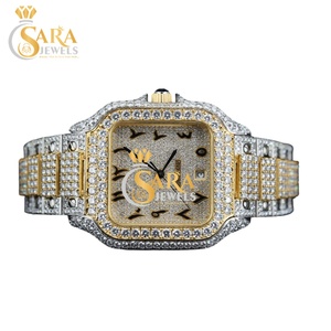 Nouvel Arrivage Meilleure Qualité Acier Inoxydable Analogique Chiffres Romains Style Hip Hop Montre Double Fuseau Horaire 20mm Verre Argent Glacé - Product Image 1