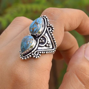 Blue Copper <b>Turquoise</b> 925 Sterling Silver <b>Ring</b> For Women Handmade Jewelry Gift For Wedding Anniversary Gift For Her Boho <b>Ring</b> - Product Image 5