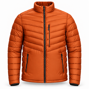 Veste matelassée pour homme avec étiquette personnalisée, manteau d'hiver léger avec rembourrage, col montant, poches zippées, vêtements d'extérieur décontractés pour les voyages et les activités de plein air - Product Image 1