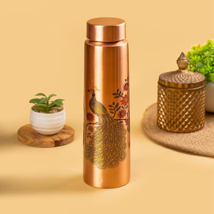 ขวดเบียร์ทองแดงลายพิมพ์และแกะสลักลายนกยูง ป้องกันการรั่วซึม ปลอดภัยสำหรับอาหาร ความจุขนาดใหญ่ ฝาแบบกด-ดึง - Product Image 2