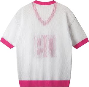 <b>Women</b> V Neck <b>Cable</b> <b>Knit</b> <b>Sweater</b> Short Sleeve Pullover 100% Cotton Jersey Sportswear Daily Wear Front Logo - Product Image 2