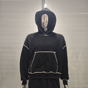 Luxury High Quality Unisex Winter Embroidered Custom OEM Hoodie Boxy Contrast Stitching Blank Reverse Stitch <b>Pullover</b> 100% - Product Image 4