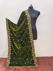 Luxury Green Velvet Bridal Dupatta Heavy Gold Zari Sequin Embroidery Handmade Wedding <b>Gifts</b> Birthday Women Traditional <b>Festive</b> - Product Image 2
