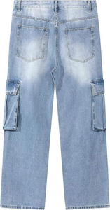 Jean cargo déchiré bleu clair pour homme, taille élastique, denim délavé, style décontracté automne, poids moyen, écologique - Product Image 6