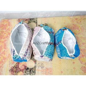 100% Pure Cotton Kantha Fabric Tassel Pattern Zipper Closure Eco-Friendly Durable Lightweight Vintage Soft Handle Cosmetic Bag - Product Image 5