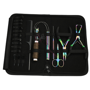 New Rainbow Hair Extension tools Set featuring Iridescent Bead Removal Tool 2 Hole Crimper Wire Loop Threader Sectioning Clips - Product Image 1