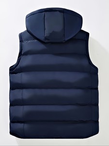 Chaleco Acolchado sin Mangas para Hombre, Color Negro, con Capucha, Cierre de Cremallera, Cortavientos, Informal, para Invierno, Corte Regular, Color Sólido - Product Image 4