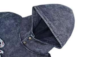 Sweat-shirts en coton 100 % de qualité supérieure avec patch brodé sur le devant et capuche boutonnée, effet délavé et denim. - Product Image 2