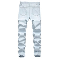 Jean en denim déchiré bleu clair pour homme, coupe slim, jambe droite, bande latérale orange, décontracté, respirant, été-automne