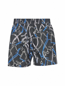 Pantalones Cortos Negros con Estampado de Cadena para Hombre, Cintura Elástica, Corte Relajado, Largura hasta la Rodilla, Estilo Urbano, OEM, ODM, Personalizados, Venta al Por Mayor - Product Image 4