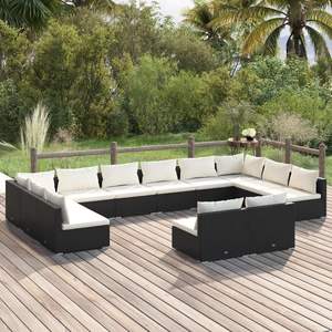 Ensemble de salon de jardin en rotin noir, 10+ places, mobilier d'extérieur, design contemporain - Product Image 1