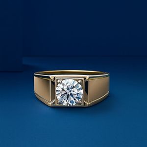 Lab Grown Diamond <b>Ring</b> for <b>Men</b> White Gold Plated Classic Round Brilliant Engagement Wedding Jewelry - Product Image 3