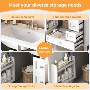 Mobile Bagno Moderno da 30 Pollici con 3 Cassetti, Lavabo in Ceramica Grigia, Struttura in Legno Massello e Armadietto Contenitore per Bagni Moderni - Product Image 5