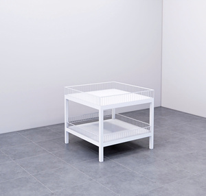 Versatile 2 Layer Square Island Display Stand Powder Coated Iron <b>Wire</b> with Lockable Casters for Retail Product Promotion - Product Image 2
