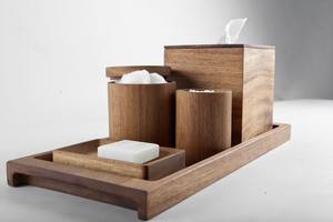 High Quality Natural Wooden <b>Bathroom</b> <b>Set</b> Smooth Finished Toothbrush Holder Soap Dispenser Trendy <b>Bathroom</b> Countertop <b>Accessories</b> - Product Image 2