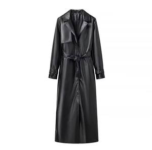 Gabardina Larga Unisex de Cuero PU con Estampado Personalizado, Transpirable, para Invierno, con Logotipo y Diseño con Cinturón en la Cintura - Product Image 1