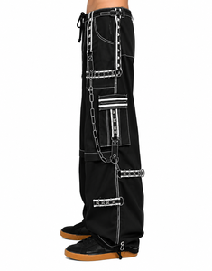 Pantalon gothique unisexe ample avec poches utilitaires et chaînes décoratives, taille ajustable - Product Image 3