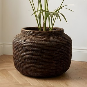 Hand woven rattan plant <b>basket</b> home decor accessories cylindrical plants holder pot <b>baskets</b> - Product Image 4