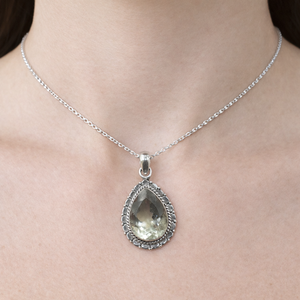 Colgante de cuarzo limón natural en forma de lágrima, plata de ley 925, hecho a mano, estilo vintage, joyería con piedras preciosas, regalo para mujer, regalo de Navidad - Product Image 2