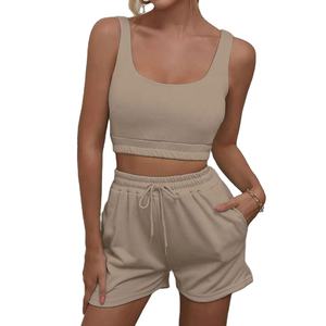 2025 conjunto de pantalones cortos de dos piezas con patrón sólido informal personalizado para mujer, conjuntos cortos para correr - Product Image 5