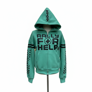 Sudadera con capucha unisex de algodón turquesa de felpa francesa RAILY FOR HELP de alta calidad para hombre, informal, para otoño - Product Image 1