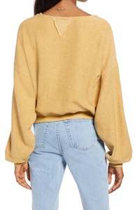 Sudadera de Mujer con Bloques de Color Amarillo y Rayas, Cuello Redondo, Hombros Caídos, Manga Larga, Estilo Pullover - Product Image 4