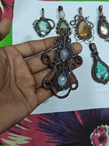 Handmade Copper Wire Wrapped Natural Gemstone Pendant Assortment Boho Style Jewelry Wholesale - Product Image 5