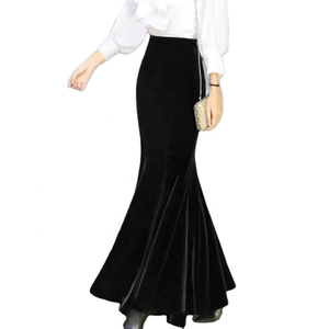 <b>Women</b> High Waist <b>Black</b> Fleece Lined Mermaid Floor Length Trumpet Maxi <b>Skirt</b> Stretchy Polyester Elegant Solid Autumn - Product Image 5