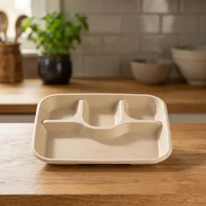 High Demand <b>Pulp</b> Moulded Disposable 4CP Meal Tray Eco Friendly Biodegradable Food Packaging Tray for Restaurant Catering - Product Image 1