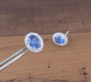 Wholesale 925 Silver Plated Blue Cubic Zirconia Earrings Luxury Royal Blue CZ Stud Earrings Sparkling Crystal Jewelry for Women - Product Image 2