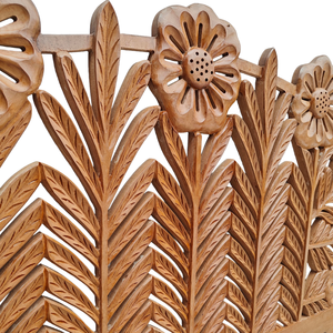 Cabecero de Cama de Madera Inteligente con Tallado Artístico, Tamaño Cal King, con Diseño de Hoja y Flor Marrón, de Madera de Ingeniería, Estilo Marroquí, para Decoración de Sala de Estar - Product Image 5