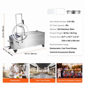 Unità Portatile di Filtraggio Olio da 55L con Velocità di 10 L/min, Ruote e Tubo dell'Olio per Friggitrice Commerciale per Locali Fast Food - Product Image 3