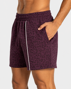 Shorts de bain personnalisés pour hommes, imprimé léopard, avec détails contrastants, en molleton de coton de qualité supérieure, respirant, style streetwear, avec logo personnalisé, OEM - Product Image 1