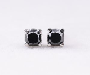 DailyWear Elegant <b>Cushion</b> Diamond Stud Earrings Solitaire 4-Prong Martini Studs Black Diamond Studs Dainty Earring For Gift - Product Image 1