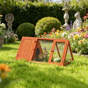 Nido de madera naranja para cobayas, jaula pequeña para animales, casa para conejos - Product Image 1