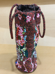 Handcrafted Floral Beaded <b>Bottle</b> Holder Bag Vintage Style <b>Mini</b> Tote Cylindrical Wine Carrier Decorative Gift Handbag Purse - Product Image 4