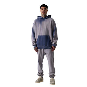 Chándal de hombre con capucha, cortavientos, efecto desgastado, de algodón 100% de alto gramaje, diseño de chándal, cintura elástica, bolsillos laterales, corte regular - Product Image 1