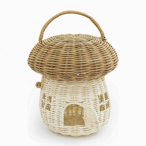 Cesta de ratán colorida para niños, bolsa de ratán con forma de hongo, cestas infantiles tejidas sostenibles - Product Image 1