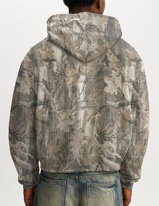 Mens Camo Zip Up Hoodie Fleece Hunting <b>Jacket</b> Maple Leaf Print Oversized Long Sleeve Hooded Sweatshirt - Product Image 4