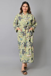 Robe kimono en coton gaufré à fleurs, peignoir léger - Product Image 3