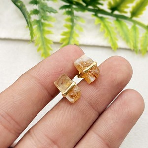 Raw Moonstone <b>Stud</b> <b>Earring</b> Center Bezel <b>Set</b> Handmade Natural Gemstone June Birthstone Jewelry Gift for Women - Product Image 2