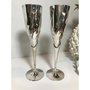 Flûtes à champagne en acier inoxydable à long pied, design classique, ensemble de 2 gobelets de mariage - Product Image 2