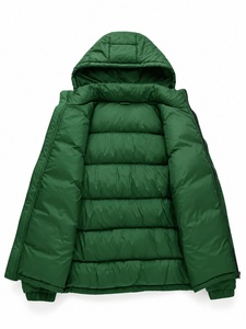 Veste matelassée à capuche en toile verte pour homme avec fermeture éclair à logo sur le devant, imperméable, coupe-vent, rembourrage en polyester, vêtements décontractés d'hiver - Product Image 4