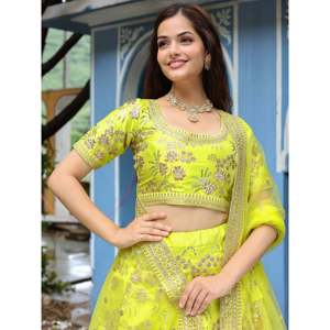 Fantástico Neón Bordado Seda Lehenga Choli Con Dupatta - Product Image 3
