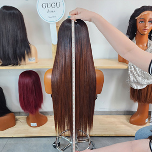 Nouvelle perruque magnifique de 24 pouces avec closure 5x5, cheveux humains vietnamiens lisses et soyeux, densité 180, 100% Ombré Brun Jaune - Product Image 3