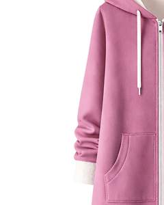 Sudadera con capucha larga con cremallera para mujer, color rosa malva, forro polar de invierno, fabricante personalizado, ropa casual urbana, venta al por mayor OEM - Product Image 4